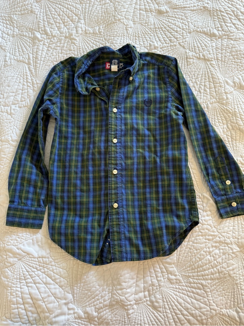 Chaps Boys Blue & Green Plaid Button-Down Shirt